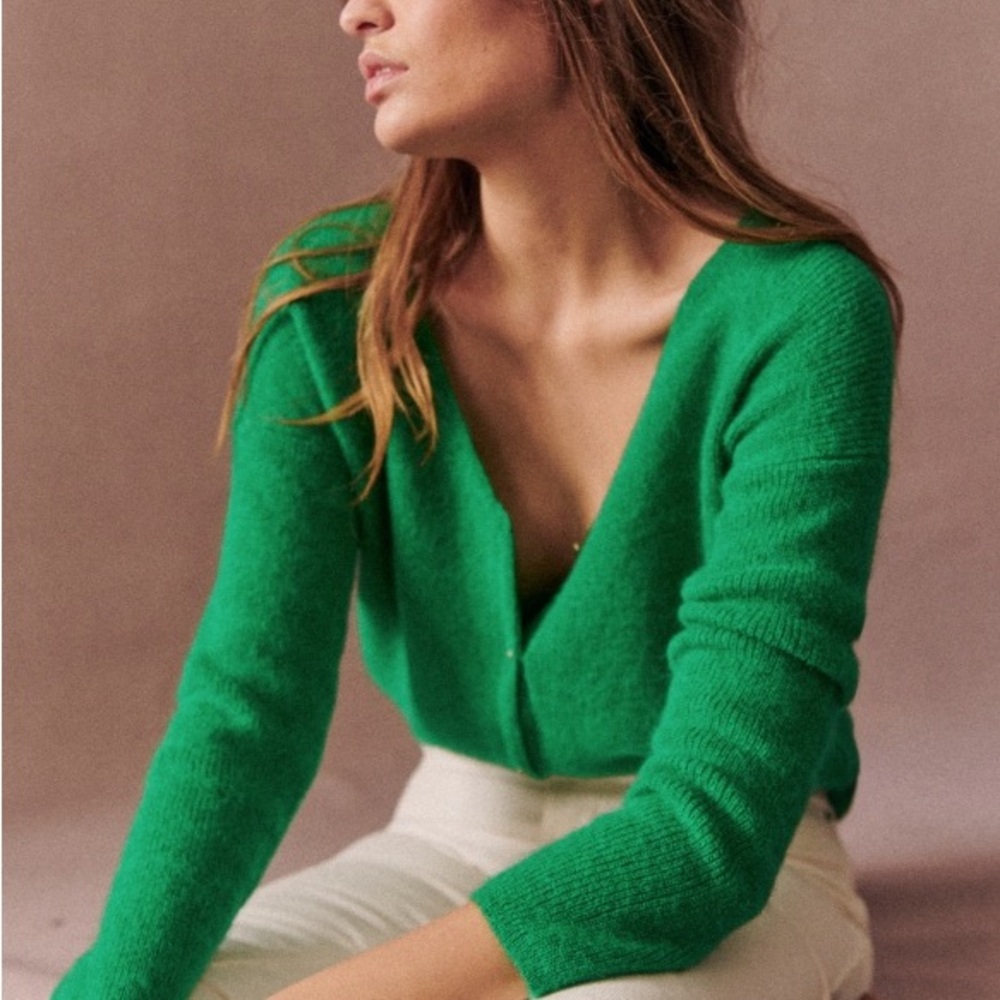 Sezane Emerald Green Knit Cardigan